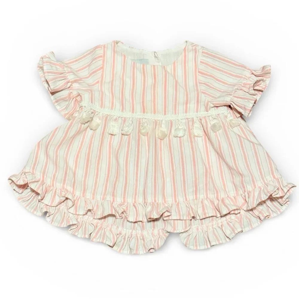 Pippa & Julie Pink and White Short Sleeve Striped Baby Dress Size 18 Month